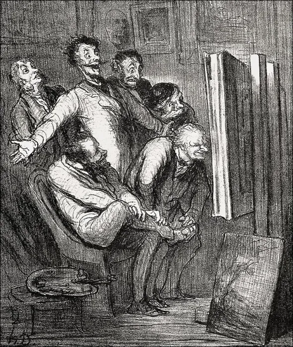 Framed Print : Caricature by Honore-Victorin Daumier on art criticism