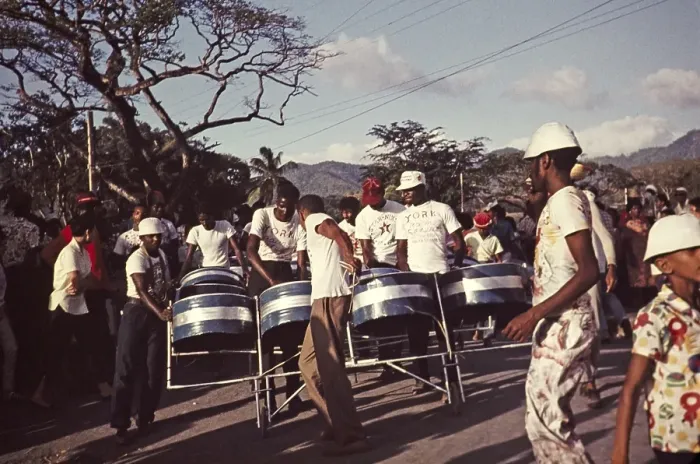 Framed Print : Carnival band with steel drummers in the parade, Trinidad 1962 Framed Print : Carnival band with steel drummers in the parade, Trinidad 1962