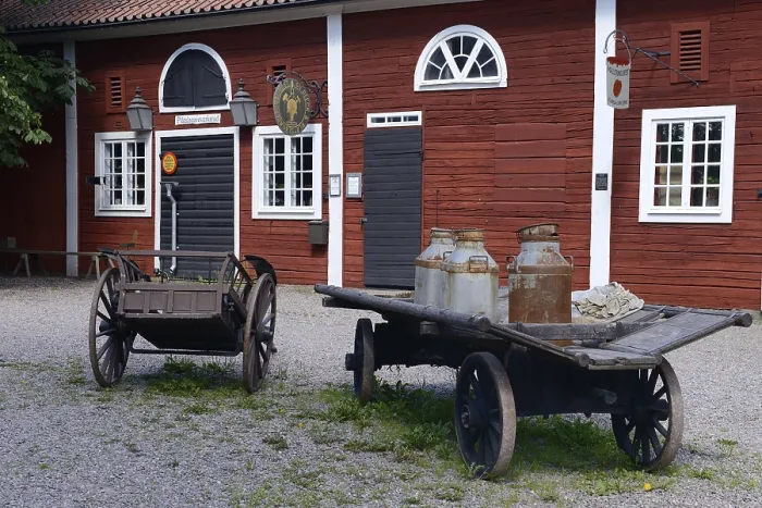 Framed Print : Cart with milk cans, Scandinavia