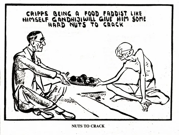 Framed Print : Cartoon of Mahatma Gandhi offering Nuts to Cripps, Delhi, India, Asia, March 1946, Asia