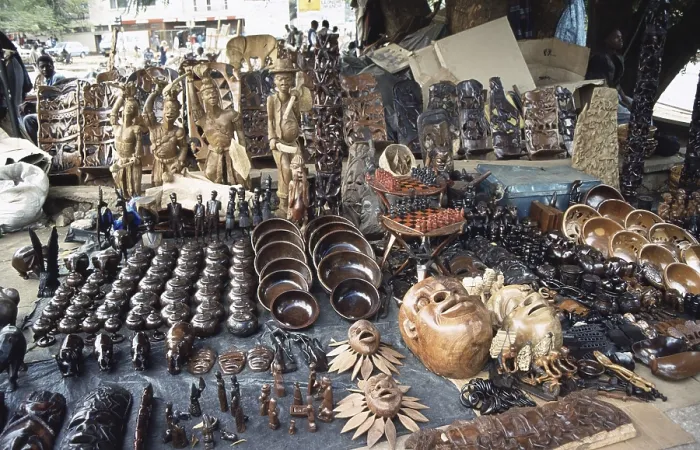 Framed Print : Carvings, wood carving stand at Lilongwe market Framed Print : Carvings, wood carving stand at Lilongwe market