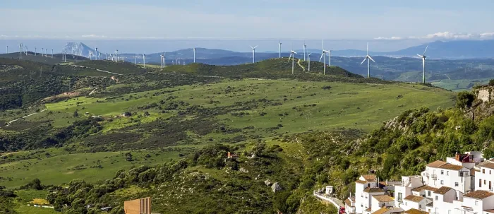 Framed Print : CASARES, ANDALUCIA / SPAIN - MAY 5 : View of windmills and Casares in Spain on May 5