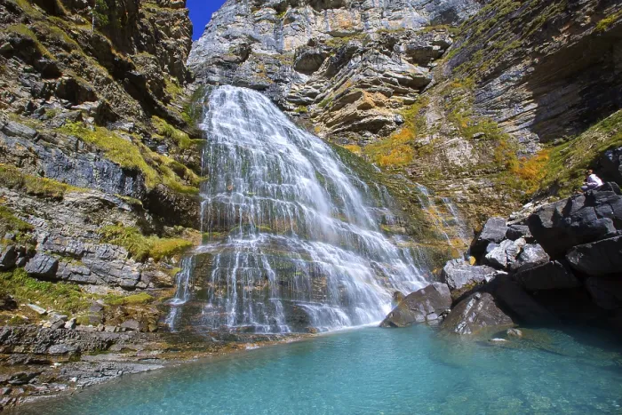 Framed Print : Cascada Cola de Caballo waterfall under Monte Perdido at Ordesa Valley Aragon Huesca Pyrenees of Spain