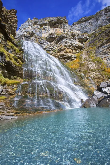 Framed Print : Cascada Cola de Caballo waterfall under Monte Perdido at Ordesa Valley Aragon Huesca Pyrenees of Spain
