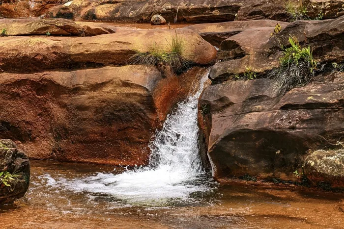 Framed Print : Cascade with water flowing between the rocks in Minas Gerais