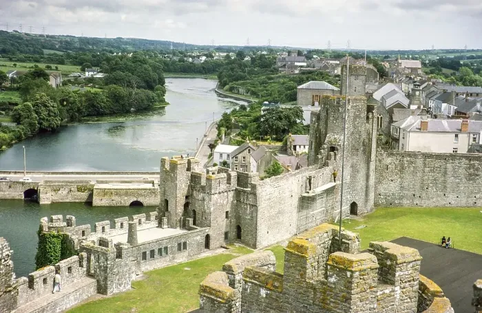 Framed Print : Castle, bridge and town, Pembroke, Pembrokeshire, Wales, UK 1977 Framed Print : Castle, bridge and town, Pembroke, Pembrokeshire, Wales, UK 1977