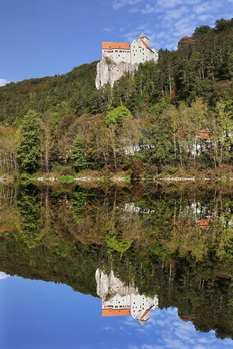 Framed Print : Castle Prunn reflected in the Rhine-Main-Danube Canal in Riedenburg