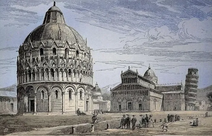Framed Print : Cathedral Square in Pisa, the cathedral with the Leaning Tower of Pisa and the Baptistery