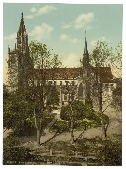 Framed Print : The Cathedral and Statue of the Virgin Mary in Constance