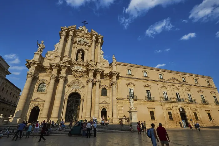 Framed Print : Cathedral of Syracuse, Expansive view of a baroque cathedral with richly decorated facade Framed Print : Cathedral of Syracuse, Expansive view of a baroque cathedral with richly decorated facade
