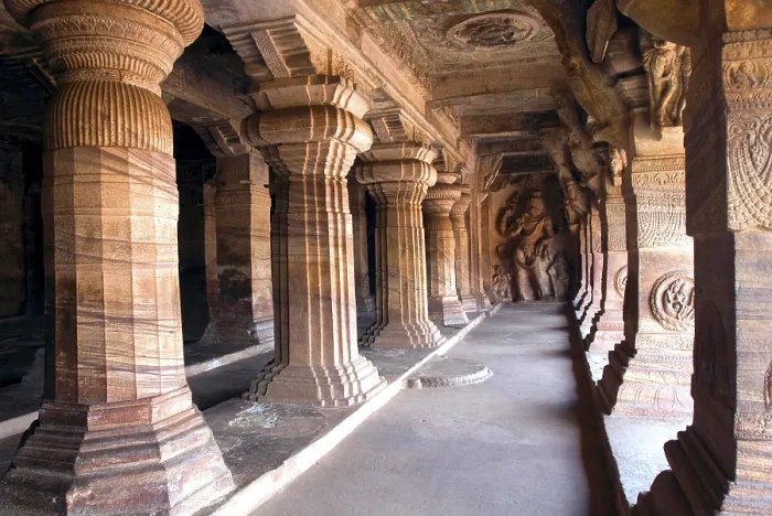 Framed Print : Cave three dedicated to Vishnu largest and most elaborate at Badami Framed Print : Cave three dedicated to Vishnu largest and most elaborate at Badami