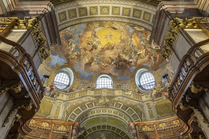 Framed Print : Ceiling frescoes in the State Hall of the Austrian National Library in Vienna