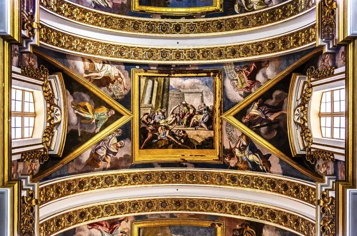 Framed Print : Ceiling paintings, St Paul's Cathedral with magnificent baroque interior