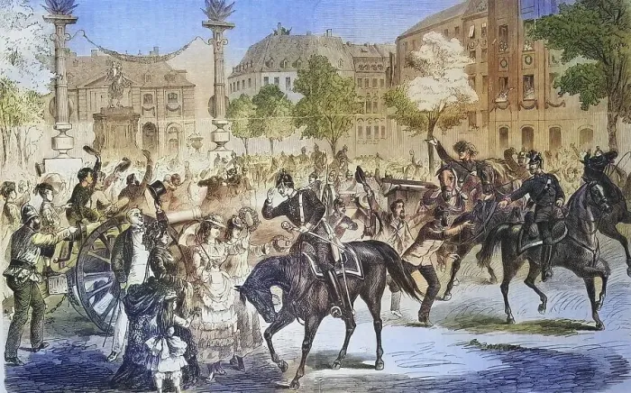 Framed Print : Celebration of the arrival of the troops in Dresden on 11 July 1871
