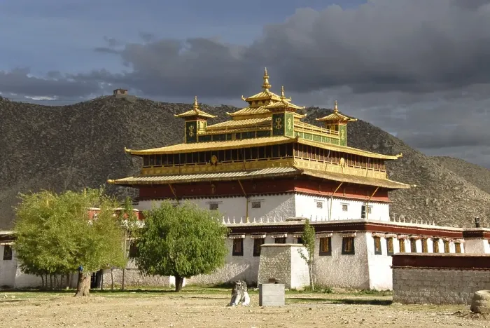 Framed Print : Central temple Uetse below dark skies Samye Monastery Tibet China