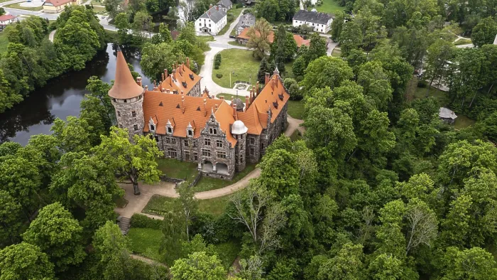 Framed Print : Cesvaine medieval castle in Latvia from above