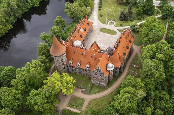 Framed Print : Cesvaine medieval castle in Latvia from above