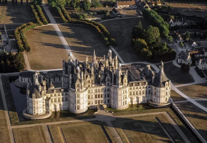 Framed Print : Chambord, castle, view from the west (aerial view) Framed Print : Chambord, castle, view from the west (aerial view)