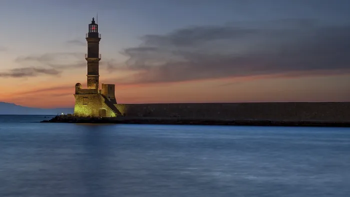 Framed Print : Chania lighthouse at sunrise, Chania harbour Framed Print : Chania lighthouse at sunrise, Chania harbour