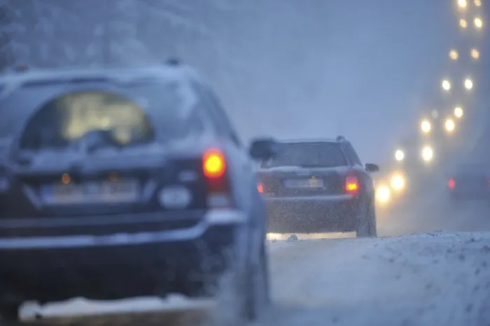 Framed Print : Chaotic snow conditions on the A-road No