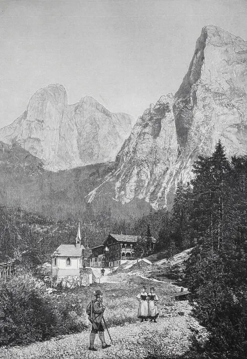 Framed Print : Chapel and shelter Hinterbaerenbad in Tyrol in the Kaisertal in front of the fire of 1899