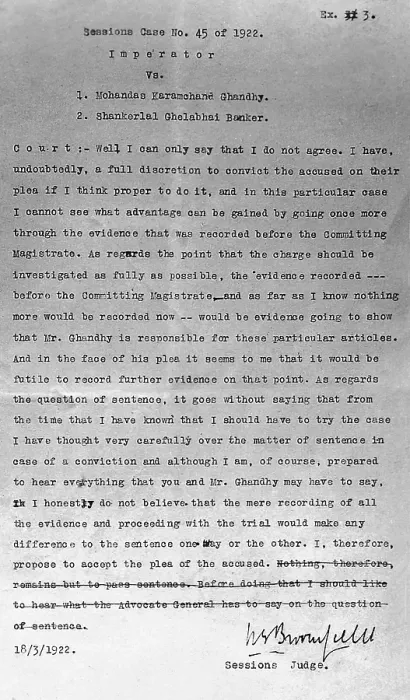 Framed Print : Charge sheet against Mahatma Gandhi by the Sessions Court, Ahmedabad, Gujarat, India, Asia, March 1922 Page one of two, Asia