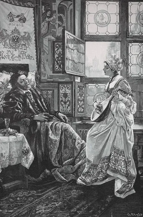 Framed Print : Charles V Holy Roman Emperor with Barbara Blomberg in Regensburg