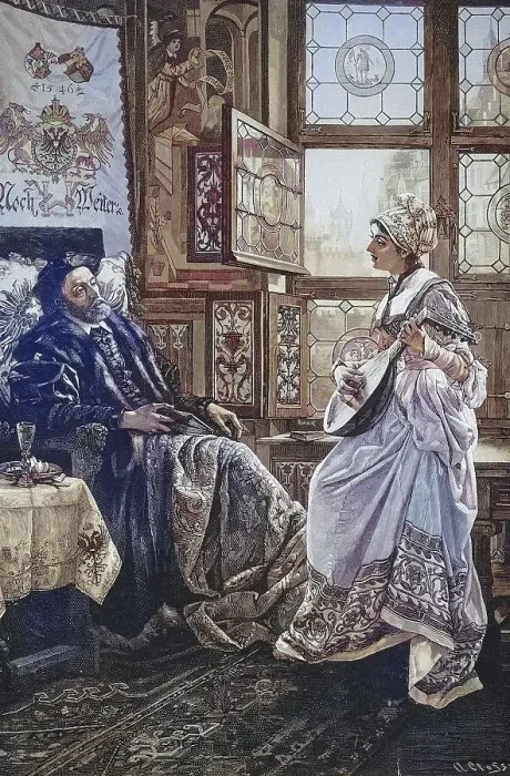Framed Print : Charles V, Holy Roman Emperor with Barbara Blomberg in Regensburg