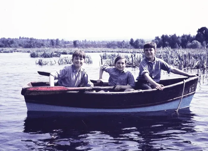 Framed Print : Three cheeky school boys in uniform in rowing boat on lake, something of Lord of the Flies about them! England, UK 1950s - colour version Framed Print : Three cheeky school boys in uniform in rowing boat on lake, something of Lord of the Flies about them! England, UK 1950s - colour version