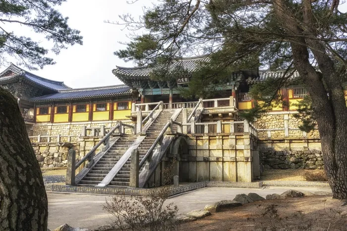 Framed Print : Cheongungyo and baegungyo in bulguksa temple taken during winter Framed Print : Cheongungyo and baegungyo in bulguksa temple taken during winter
