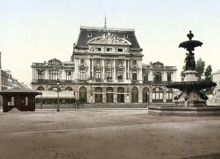 Framed Print : Cherbourg. Grand Theatre et Fontaine Mouchel