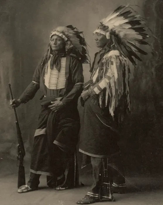 Framed Print : Chief Goes To War, Chief Hollow Horn Bear, two chiefs with feather headdresses, Sioux, North American Indian people, after a painting by F.A.Rinehart, 1899, Historic, digitally restored reproduction of an original from the period Framed Print : Chief Goes To War, Chief Hollow Horn Bear, two chiefs with feather headdresses, Sioux, North American Indian people, after a painting by F.A.Rinehart, 1899, Historic, digitally restored reproduction of an original from the period