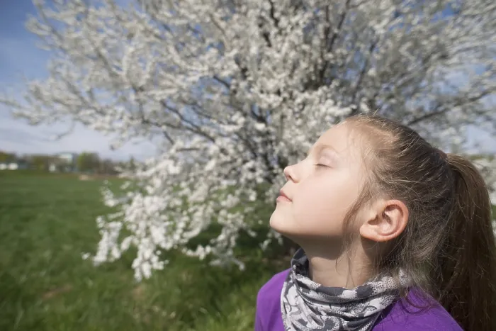 Framed Print : Child girl enjoying spring sun outdoor with closed eyes