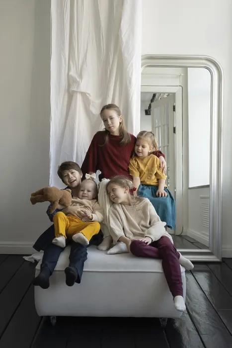 Framed Print : Five children, dressed in vibrant outfits