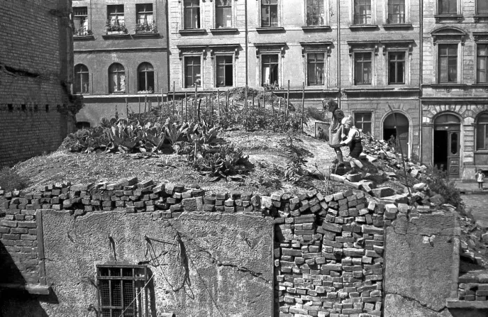 Framed Print : Two children in the garden on the ruins of a house