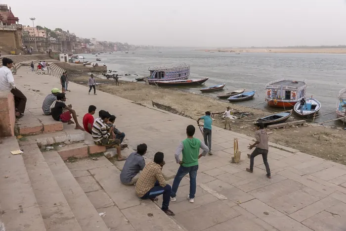Framed Print : Children playing cricket on ghats Framed Print : Children playing cricket on ghats