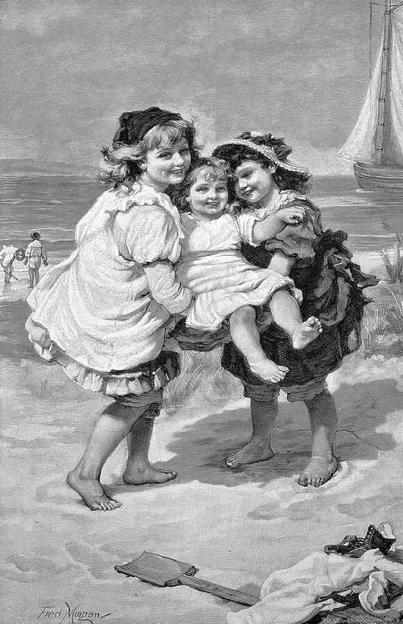 Framed Print : Three Children Playing on the North Sea Beach Framed Print : Three Children Playing on the North Sea Beach