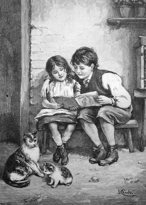 Framed Print : Children reading a book, historical picture Framed Print : Children reading a book, historical picture