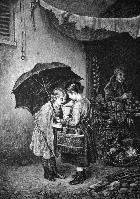 Framed Print : Children snacking, historical illustration