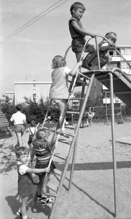 Framed Print : Children's playground in the Dortmund district of Scharnhorst on 4 Framed Print : Children's playground in the Dortmund district of Scharnhorst on 4