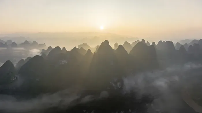 Framed Print : Chinese karst mountains at the Yangshuo River at sunrise Framed Print : Chinese karst mountains at the Yangshuo River at sunrise