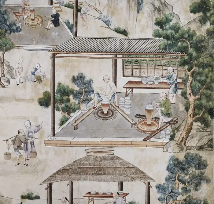 Framed Print : Chinese making porcelain, detail of Chinese wallpaper from the artisanal life of the Chinese Framed Print : Chinese making porcelain, detail of Chinese wallpaper from the artisanal life of the Chinese