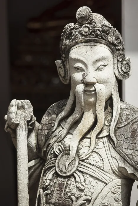 Framed Print : Chinese stone guardian statue close up in Wat Pho Buddhist Temple