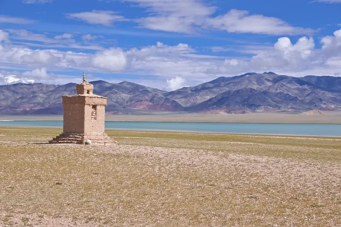 Framed Print : Chorten beside a high mountain lake along the road from Gerze to Tsochen