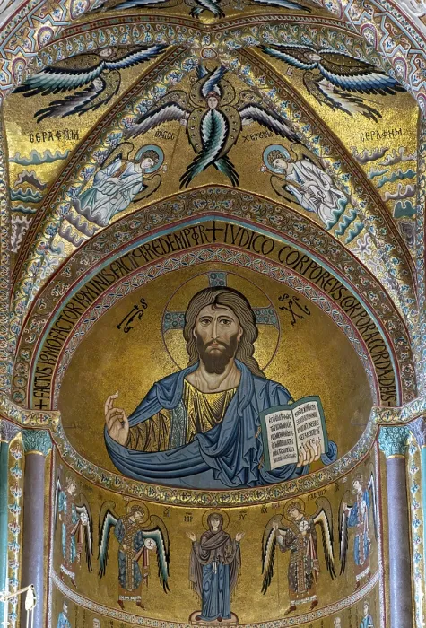 Framed Print : Christ Pantocrator mosaic, Cefalu Cathedral