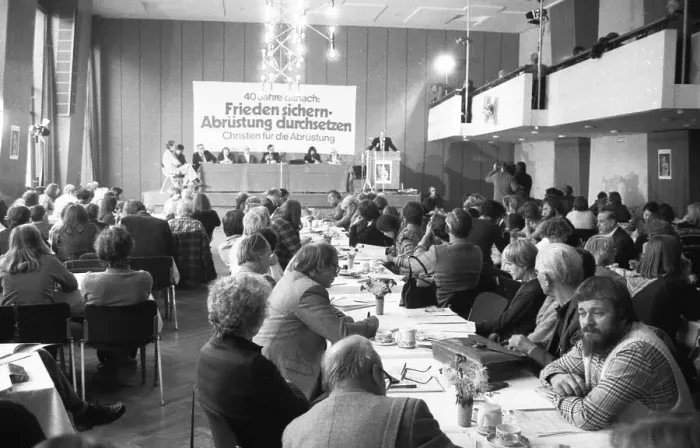 Framed Print : Christians from the Federal Republic of Germany met for a conference on Christians for Disarmament in Dortmund