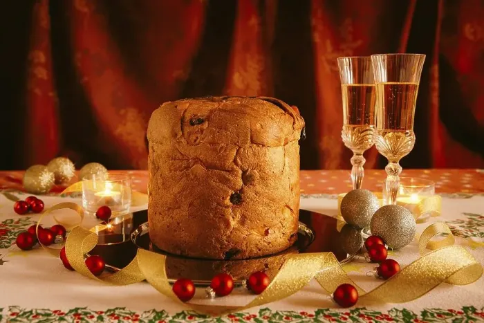 Framed Print : Christmas cake and sparkling wine with Christmas decorations