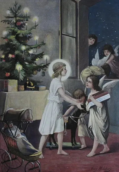 Framed Print : Christmas, Christ Child bringing gifts