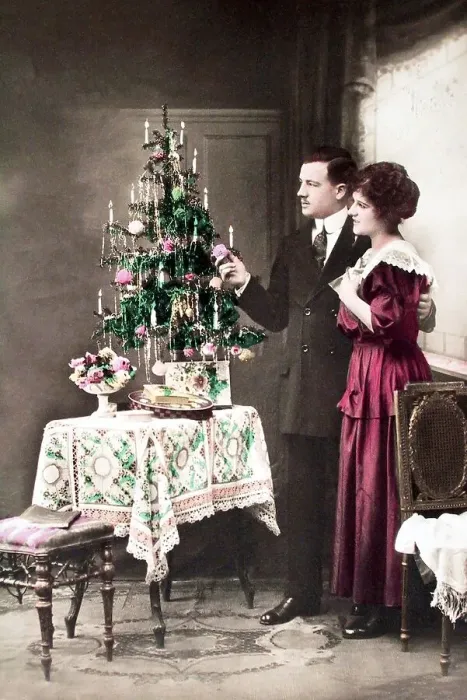 Framed Print : Christmas, couple standing in front of the Christmas tree