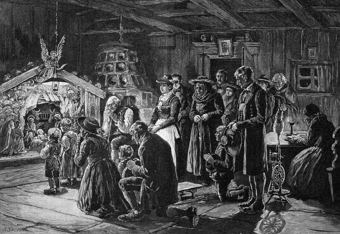 Framed Print : Christmas crib in Tyrol, historic wood engraving